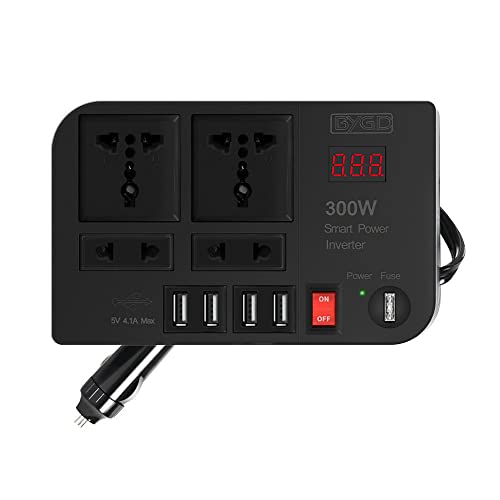 STHIRA® 300W Car Inverter Car Charging Adapter with Switch Car Cigarette Lighter Charging Adapter with 4 USB Port, Outlet & Fuse DC 12V to 220V Car Inverter with LED Voltage Display STHIRA® 300W Car Inverter Car Charging Adapter with Switch Car Cigarette Lighter Charging Adapter with 4 USB Port, Outlet & Fuse DC 12V to 220V Car Inverter with LED Voltage Display